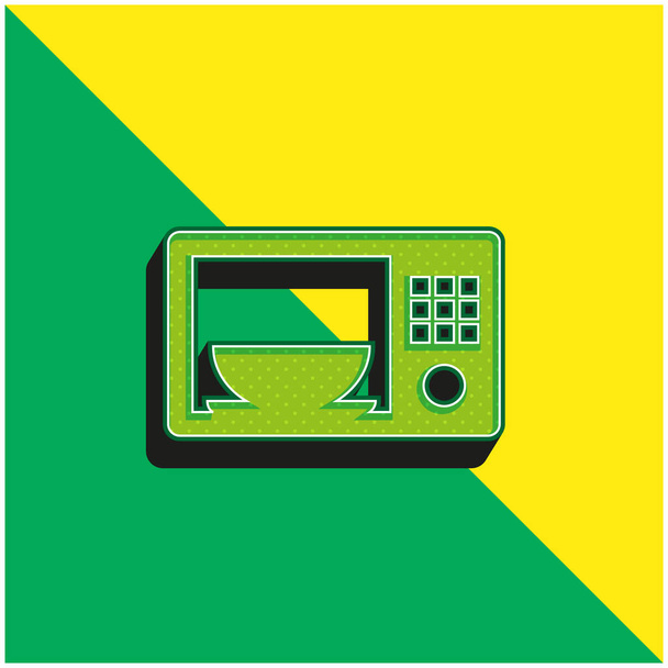 Bowl In A Mikroaaltouuni Vihreä ja keltainen moderni 3d vektori kuvake logo - Vektori, kuva
