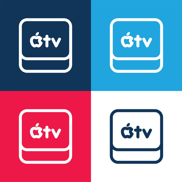 Apple Tv青と赤の4色の最小アイコンセット - ベクター画像