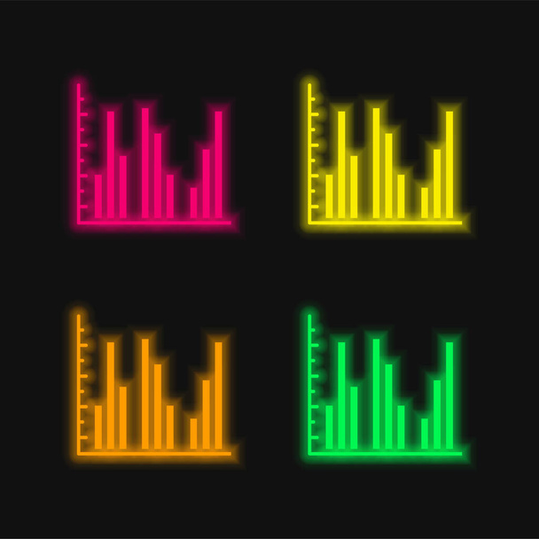 Grafico a barre icona vettoriale al neon incandescente a quattro colori - Vettoriali, immagini