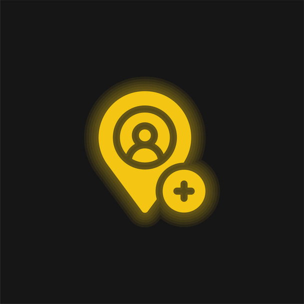 Añadir ubicación amarillo brillante icono de neón - Vector, Imagen