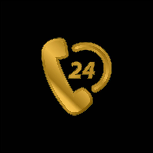 24 Hours Phone Shopping Support gold plated metalic icon or logo vector - Vector, Image