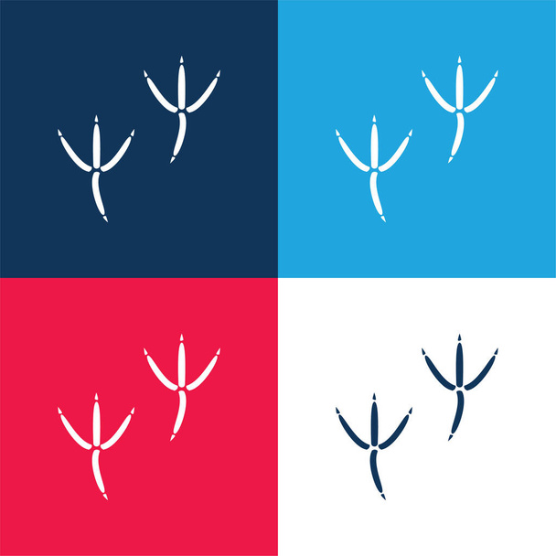 Bird Pawprints синий и красный четыре цвета минимальный набор значков - Вектор,изображение