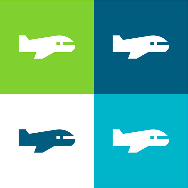 Repülőgép Lapos négy szín minimális ikon készlet - Vektor, kép