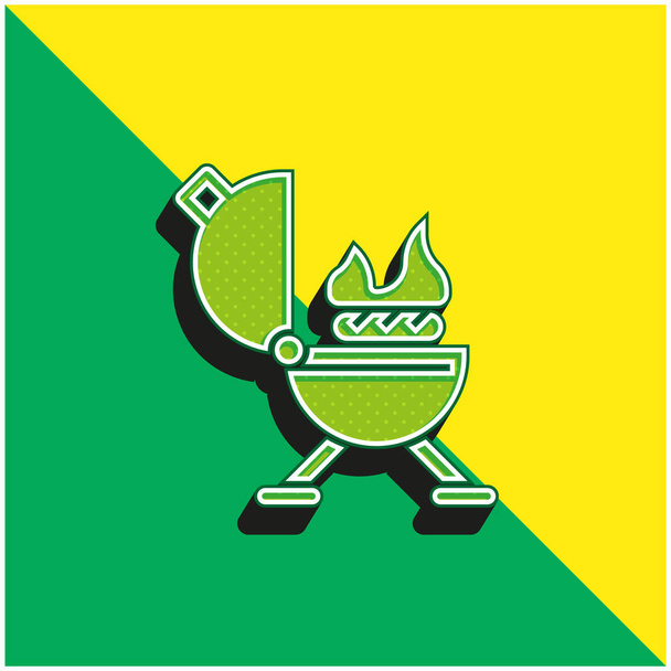 バーベキューグリーンと黄色の現代的な3Dベクトルアイコンのロゴ - ベクター画像