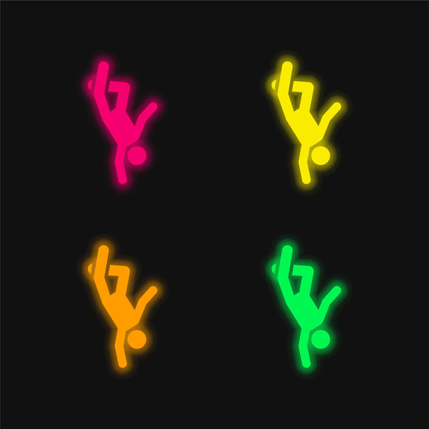 Breakdance cuatro color brillante icono de vectores de neón - Vector, Imagen