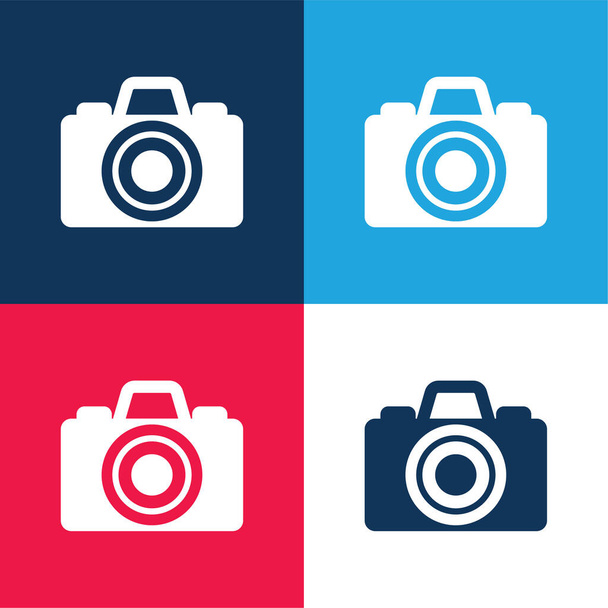 Preto câmera azul e vermelho quatro cores conjunto de ícones mínimos - Vetor, Imagem