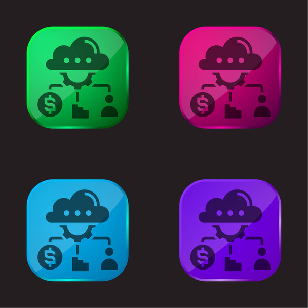 Analysis four color glass button icon - Vector, Image