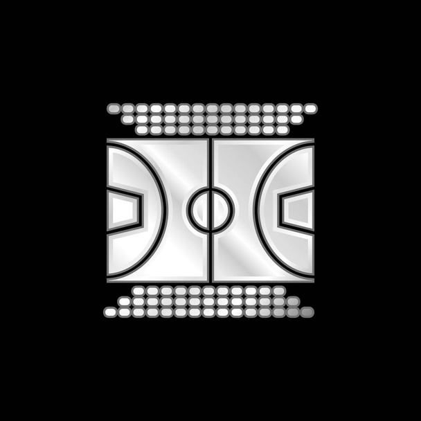 バスケットボールコート銀メッキ金属アイコン - ベクター画像