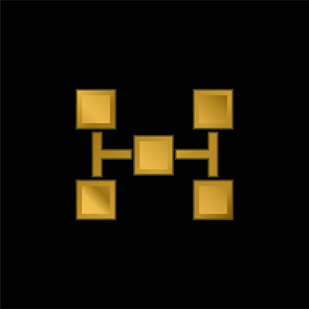 Blocks Scheme Of Five Squares gold plated metalic icon or logo vector - Vector, Image