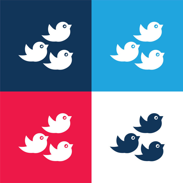 Группа птиц синий и красный четыре цвета минимальный набор значков - Вектор,изображение