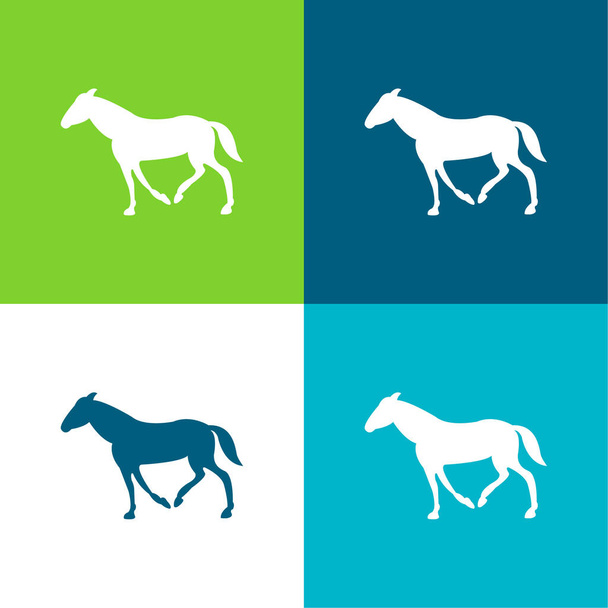 Fekete Sétáló ló farok le Lapos négy szín minimális ikon készlet - Vektor, kép