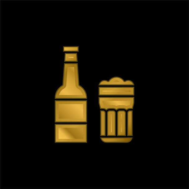Piwo złocone metaliczna ikona lub wektor logo - Wektor, obraz