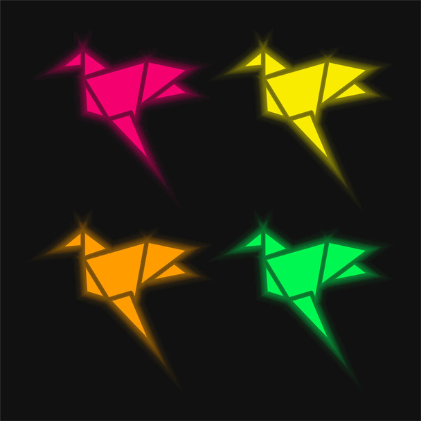 Pájaro de cuatro colores brillante icono del vector de neón - Vector, imagen
