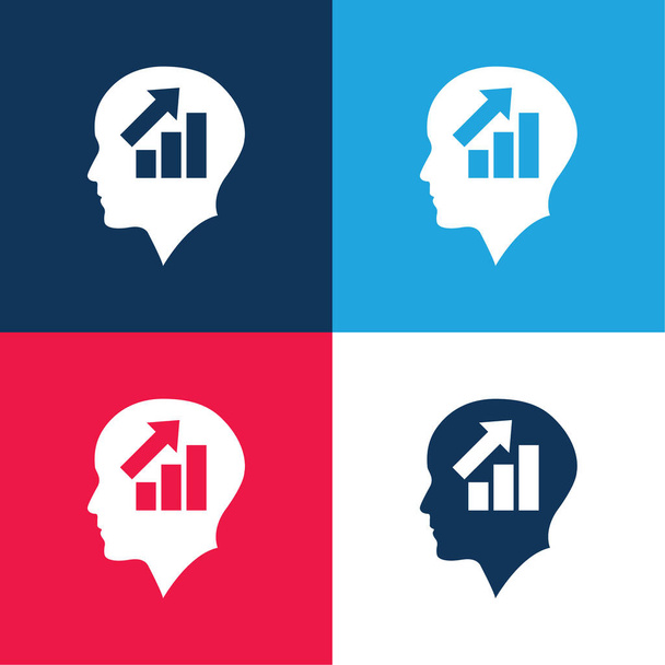 Plešatá hlava podnikatele s vzestupnou grafikou tyčí modrá a červená čtyři barvy minimální ikony sada - Vektor, obrázek
