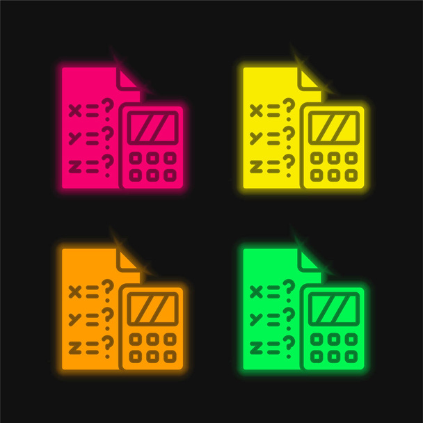 Algebra neljä väriä hehkuva neon vektori kuvake - Vektori, kuva