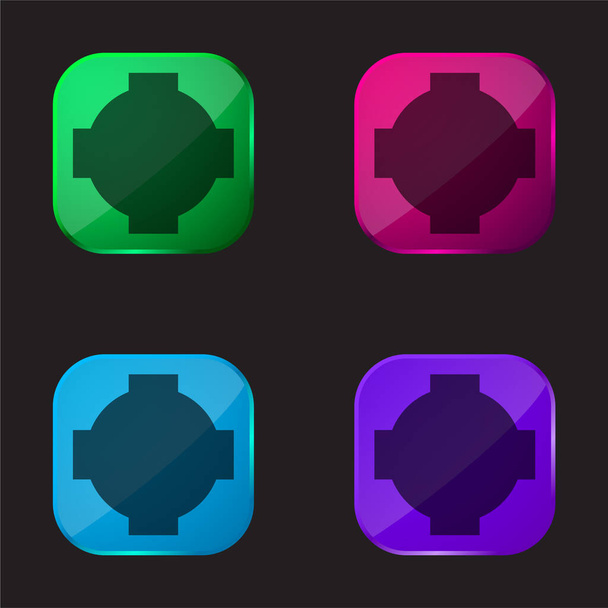 Black Cross Shield four color glass button icon - Vector, Image