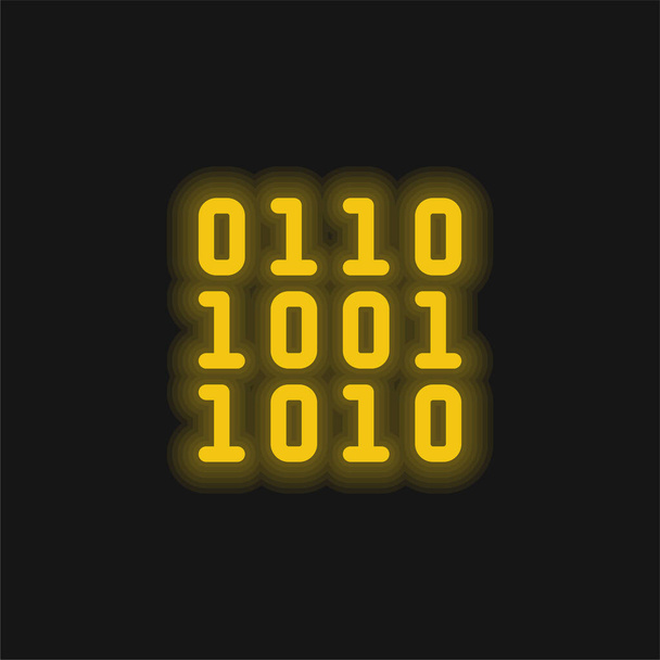 Binary geel gloeiend neon icoon - Vector, afbeelding