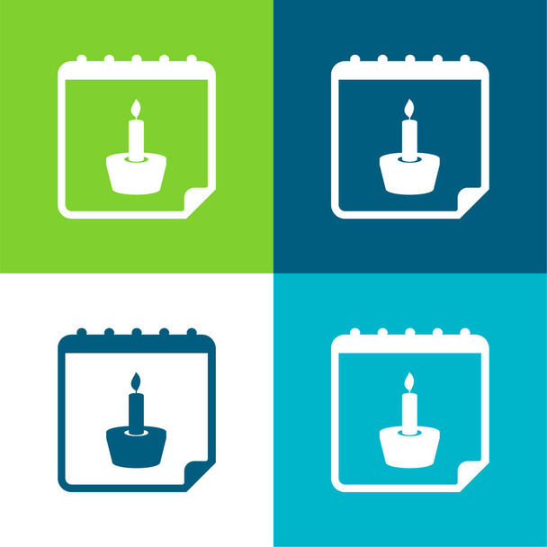 Születésnapi emlékeztető Lapos négy szín minimális ikon készlet - Vektor, kép
