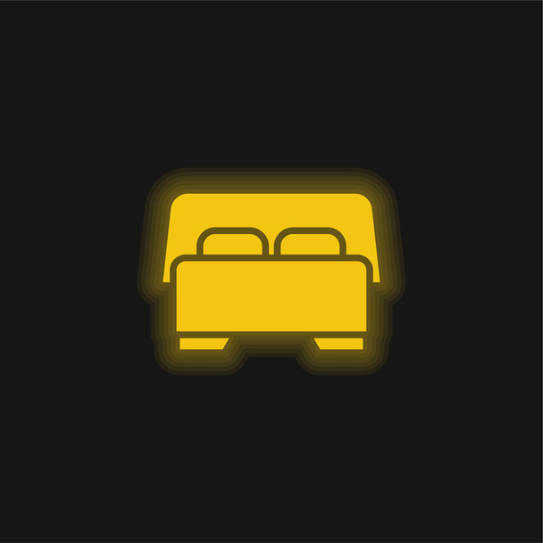 Bed keltainen hehkuva neon kuvake - Vektori, kuva