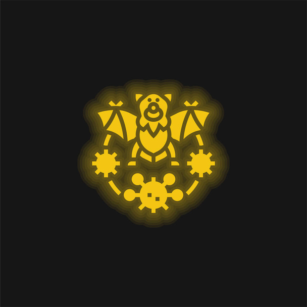 Bat yellow glowing neon icon - Vector, Image