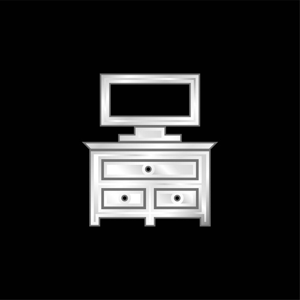 Meubles de tiroir de chambre à coucher avec l'icône métallique argentée de moniteur de télévision - Vecteur, image