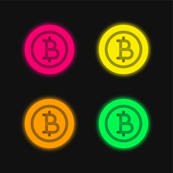 Baht négy szín izzó neon vektor ikon - Vektor, kép