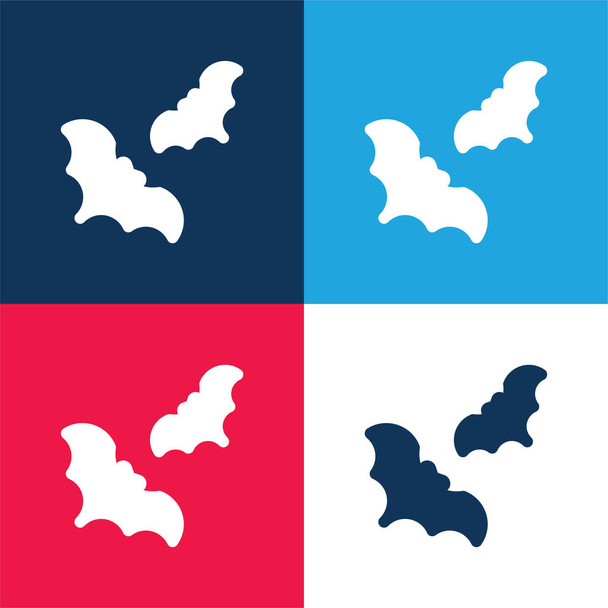 Nietoperze niebieski i czerwony zestaw czterech kolorów minimalny zestaw ikon - Wektor, obraz