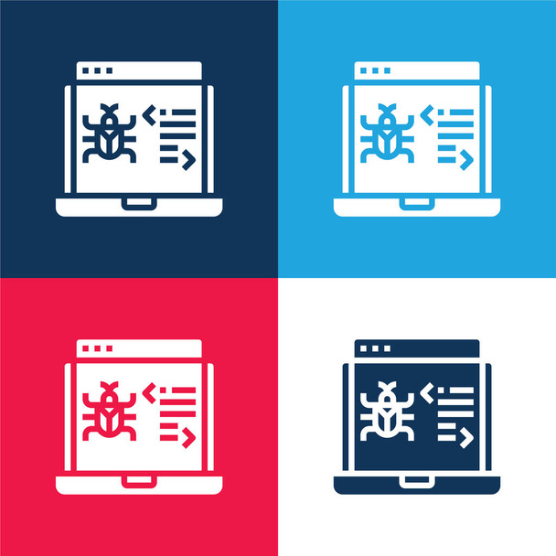 Antivirus azul y rojo conjunto de iconos mínimo de cuatro colores - Vector, Imagen