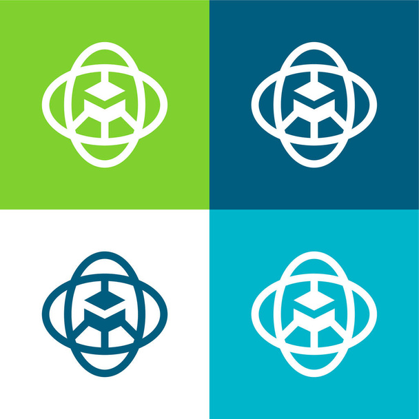 Ensemble d'icônes minimal plat à quatre couleurs 360 degrés - Vecteur, image