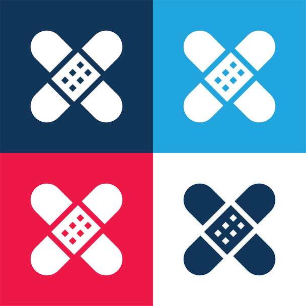 Bandage bleu et rouge quatre couleurs minimum jeu d'icônes - Vecteur, image