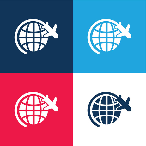 Letoun Let modrá a červená čtyři barvy minimální ikona nastavena - Vektor, obrázek