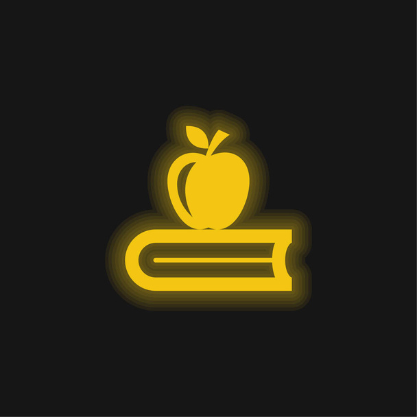 Livro com Apple amarelo brilhante ícone de néon - Vetor, Imagem