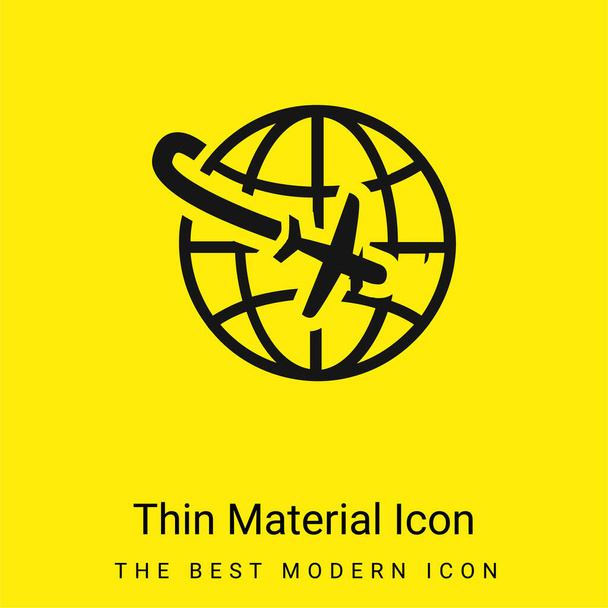 Airplane Flight Around The Planet minimal bright yellow material icon - Vector, Image