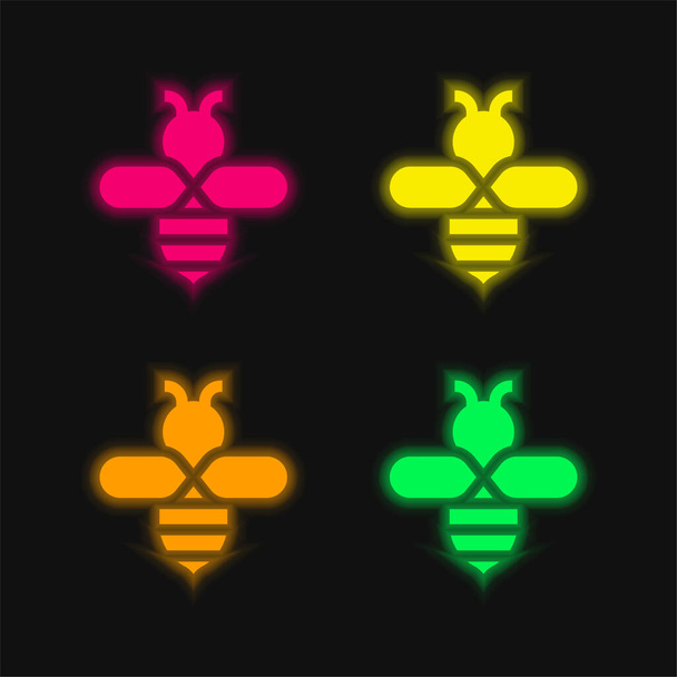 Bijen vier kleuren gloeiende neon vector icoon - Vector, afbeelding
