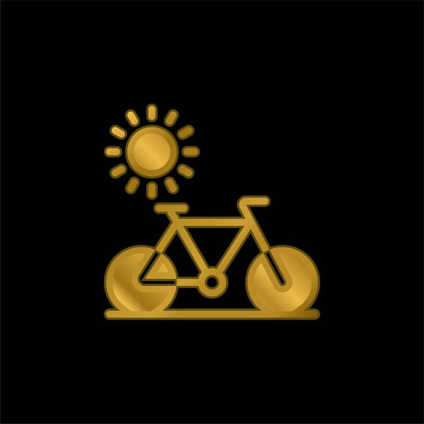 Bike gold plated metalic icon or logo vector - Vector, Image