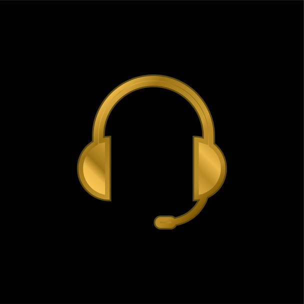 Audio Headset Of Auriculars With Microphone Included gold plated metalic icon or logo vector - Vector, Image
