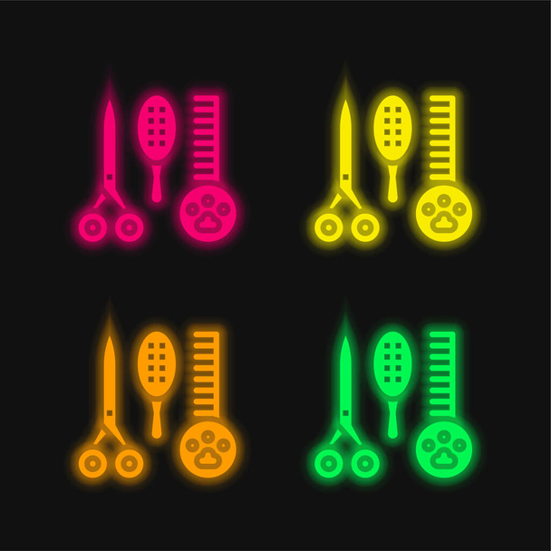 Salón de belleza de cuatro colores brillante icono de vectores de neón - Vector, Imagen
