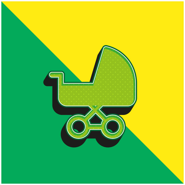 Детская коляска Зеленый и желтый современный трехмерный векторный логотип - Вектор,изображение