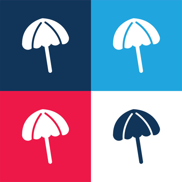 Black Beach Umbrella blue and red four color minimal icon set - Vector, Image