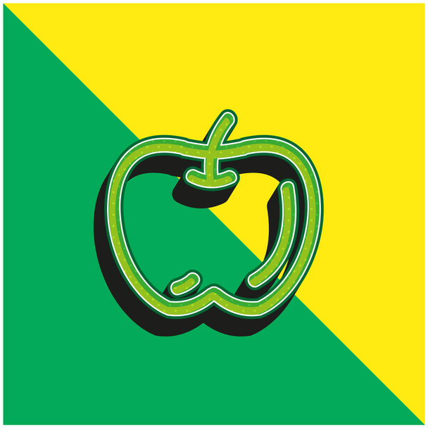 Manzana dibujado a mano fruta contorno verde y amarillo moderno vector 3d icono logo - Vector, imagen