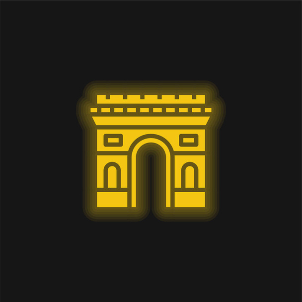 Arc De Triomphe sárga izzó neon ikon - Vektor, kép
