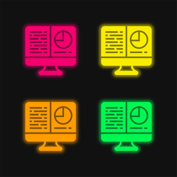 Analytics four color glowing neon vector icon - Vector, Image