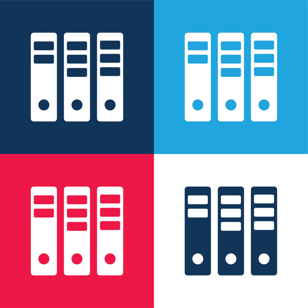 Archívum kék és piros négy szín minimális ikon készlet - Vektor, kép