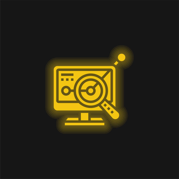 Elemző sárga izzó neon ikon - Vektor, kép