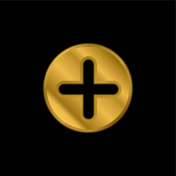 Aggiungere Pulsante Con Più Simbolo In Un Cerchio Nero placcato oro icona metallica o logo vettore - Vettoriali, immagini