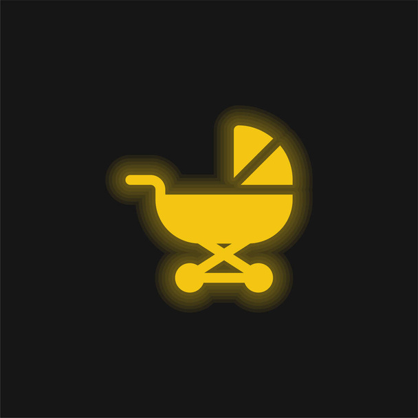 Baby Carriage yellow glowing neon icon - Vector, Image