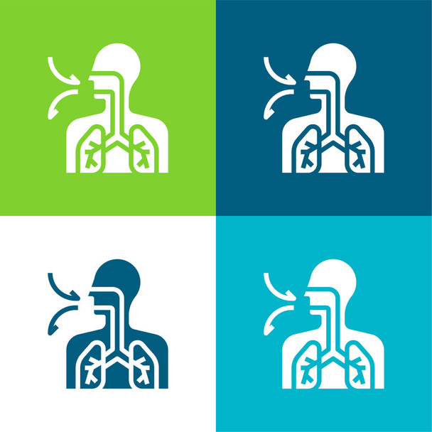 Lélegzet Lapos négy szín minimális ikon készlet - Vektor, kép