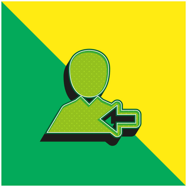 Vissza Bal nyíl és ember szimbólum Zöld és sárga modern 3D vektor ikon logó - Vektor, kép