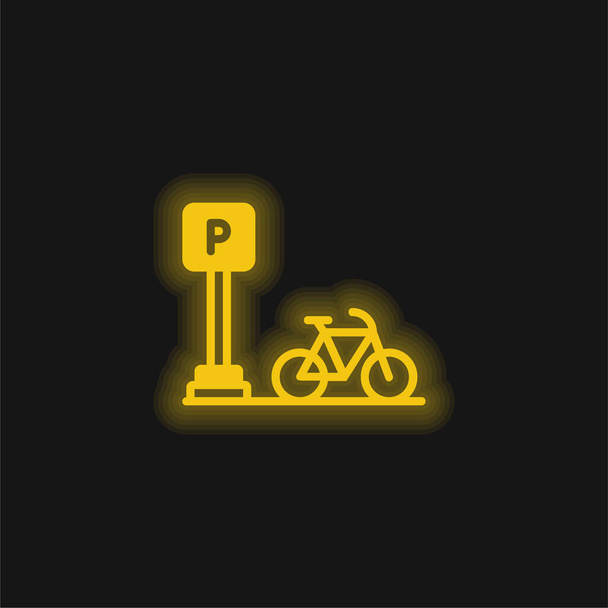 Bicicleta amarelo brilhante ícone de néon - Vetor, Imagem