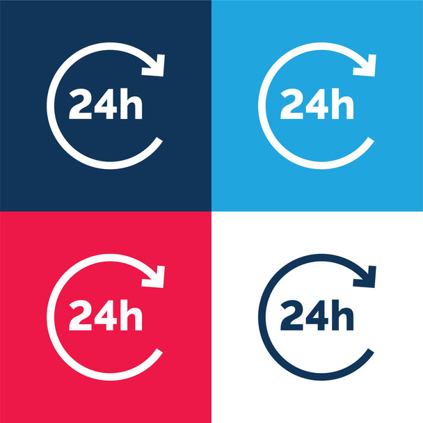 24時間青と赤の4色の最小アイコンセット - ベクター画像